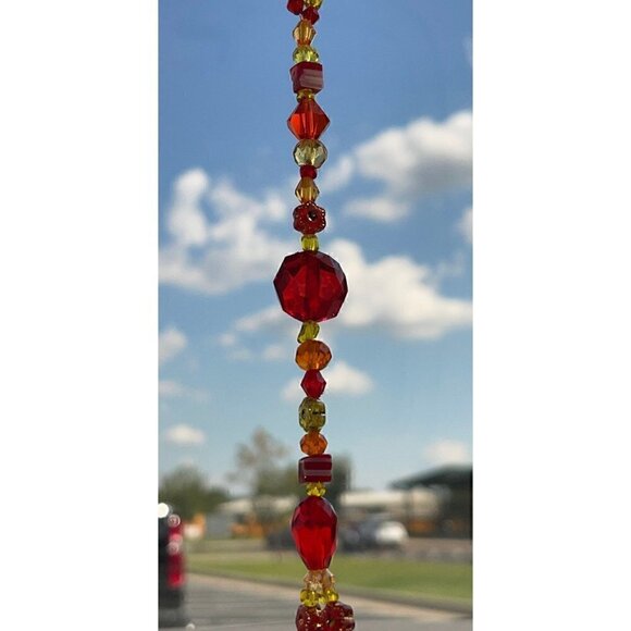 Beaded Suncatcher Rearview Mirror Car Charm Yellow Orange Red Crystal Prism - Picture 5 of 10